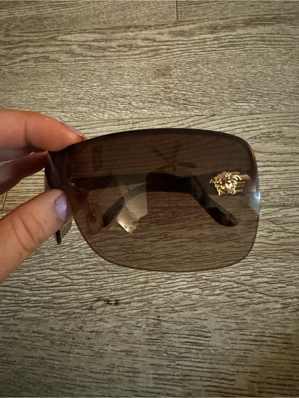 Versace Vintage Brown Shield Sunglasses -  Brown Lenses and Gold Medusa Details - Picture 3 of 8